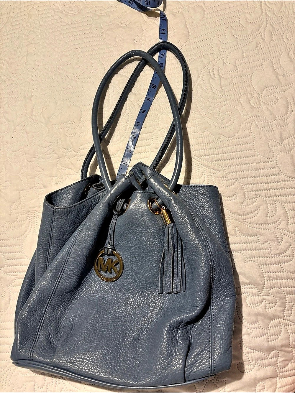 Michael Kors Brooke Medium Pebbled Leather Bucket Bag Blue Leather Bucket Bag